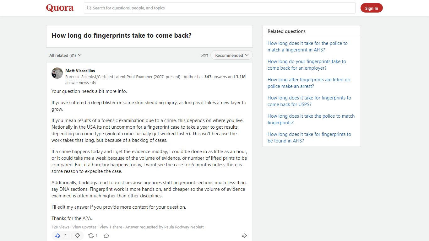 How long do fingerprints take to come back? - Quora