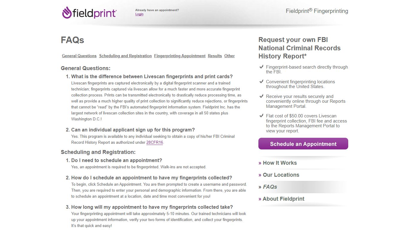 Fieldprint Fingerprinting, FBI Criminal Background Check - FAQs